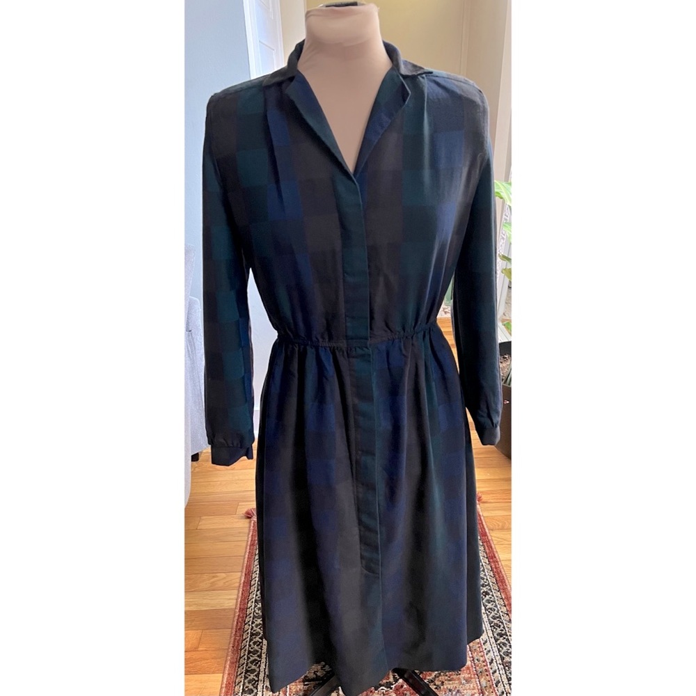 Vintage 1950’s Lonergan America Long-sleeve Dark Plaid Shirtdress Size M